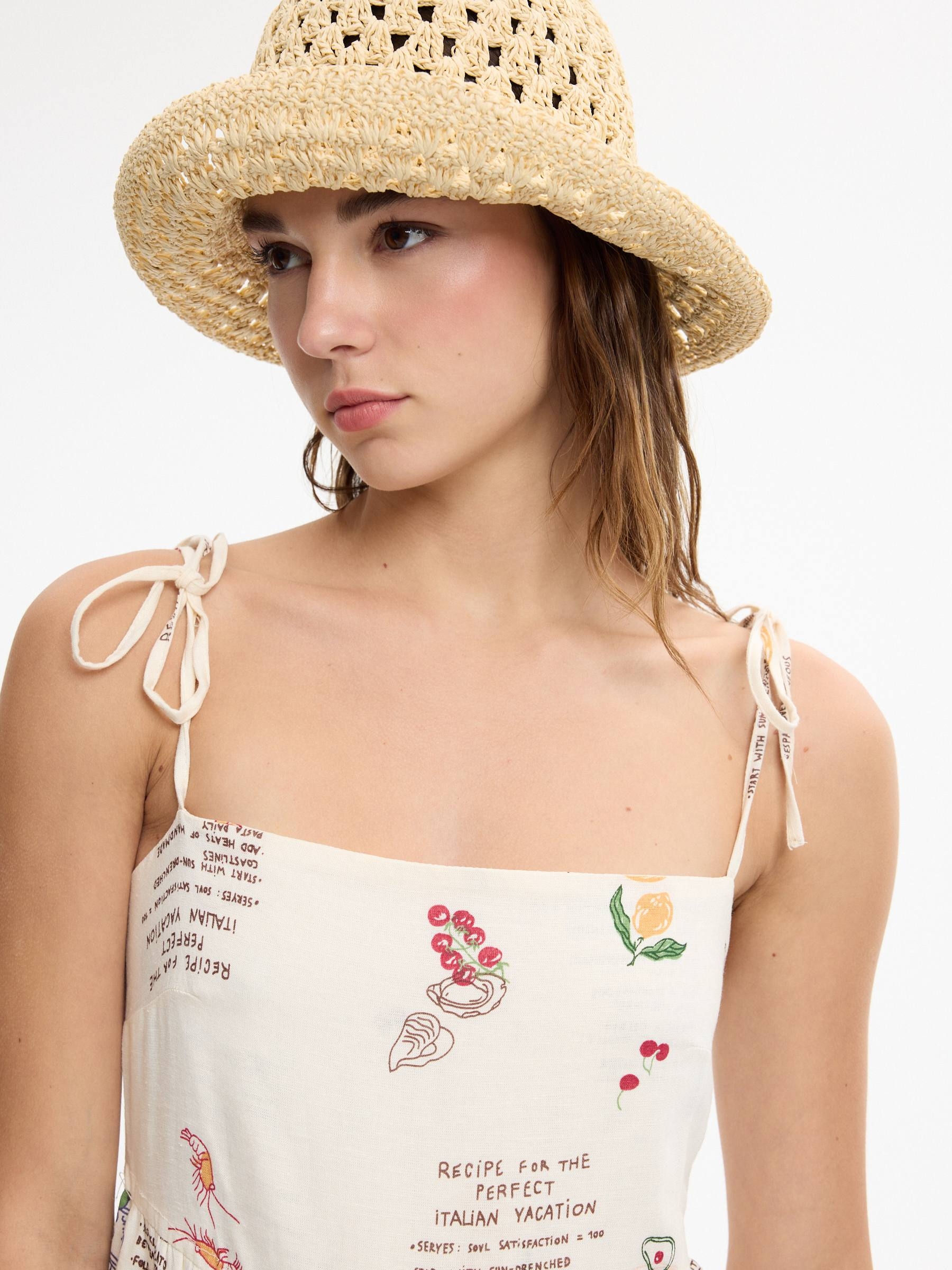 Midi dress with bow print white middle front view