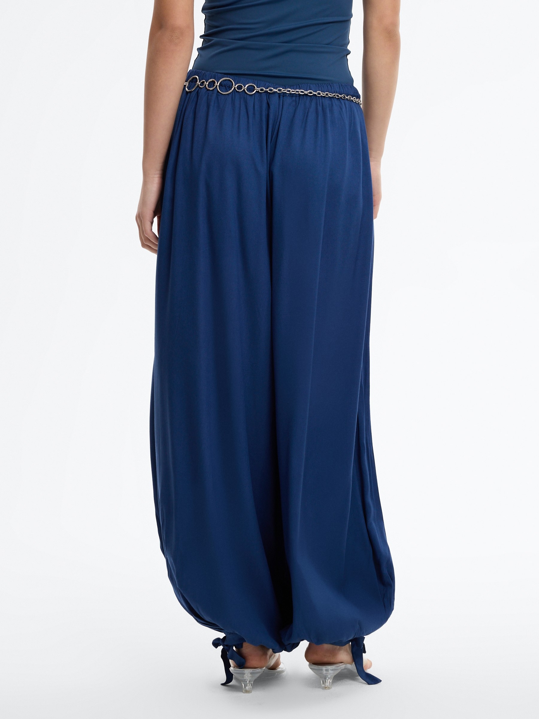 High-waisted baggy pants with bows electric blue front view