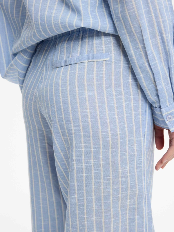 High-waisted striped wide-leg pants sky blue detail view