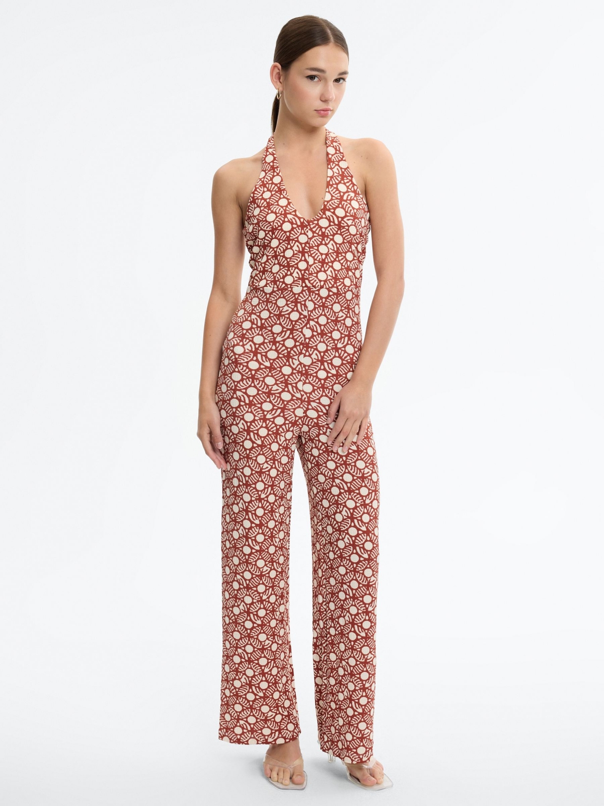 Mono halter estampado slim marrón vista media frontal