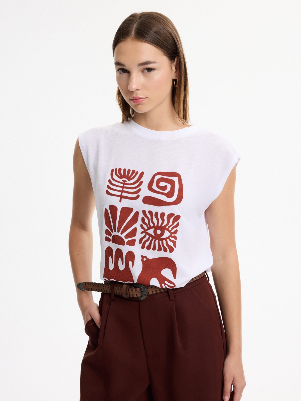 Camiseta sin mangas estampado gráfico blanco vista media frontal