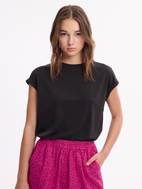Cotton sleeveless shirt black middle front view
