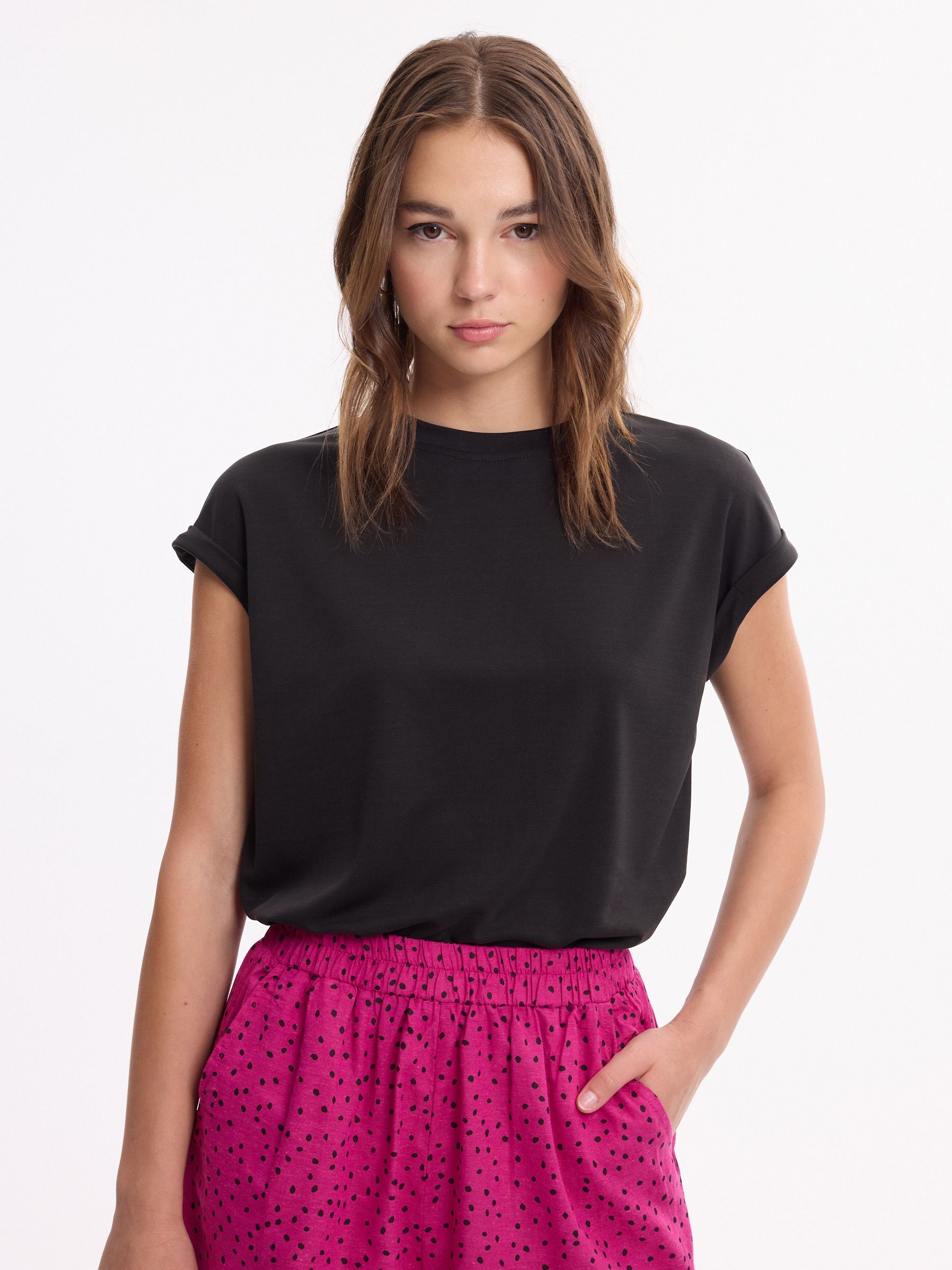 Cotton sleeveless shirt black middle front view