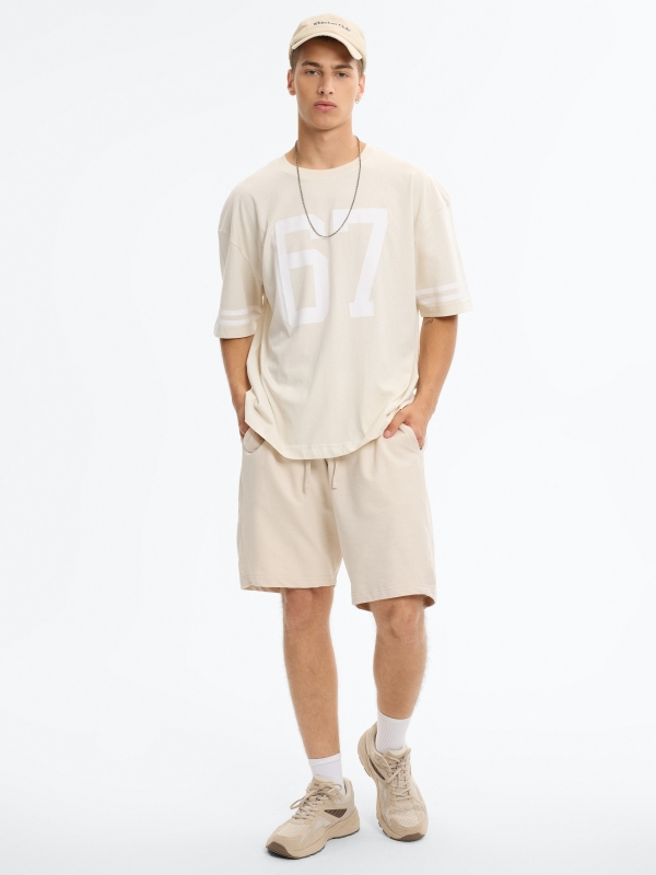 Fleece jogger Bermuda shorts raw middle front view