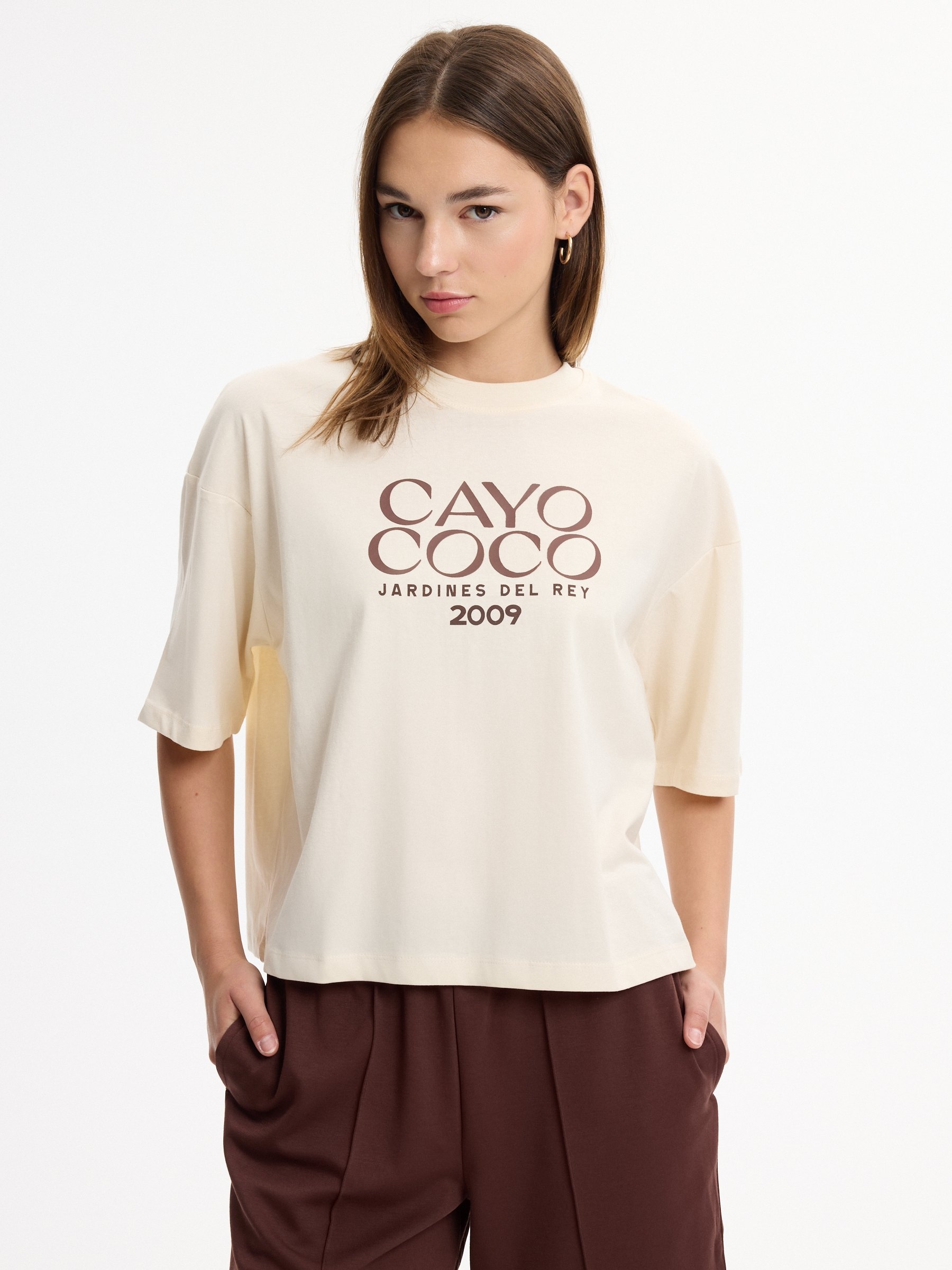 Crew neck T-shirt raw middle front view
