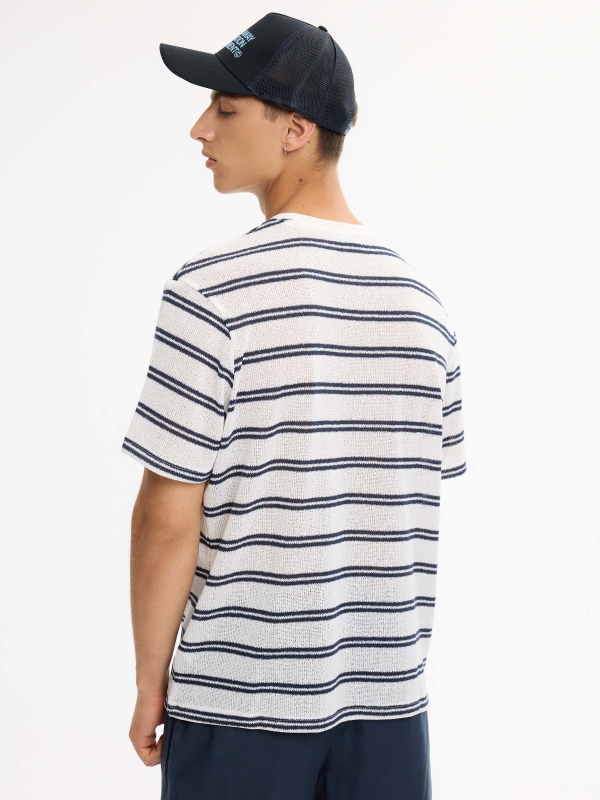 Oversized striped knit T-shirt white middle back view