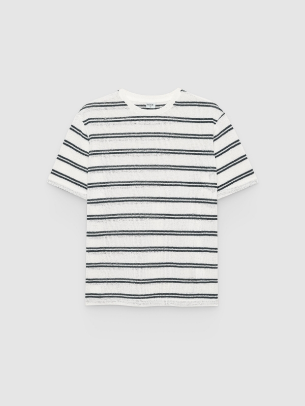  Camiseta listrada em malha oversized branco vista frontal