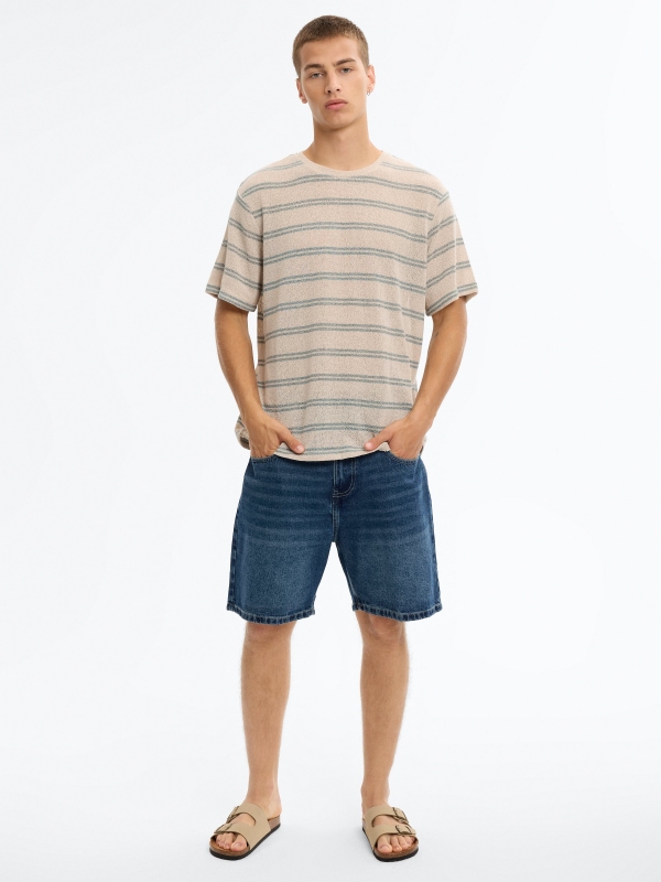 Oversized striped knit T-shirt raw front view
