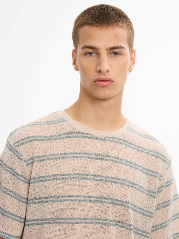 Oversized striped knit T-shirt raw detail view