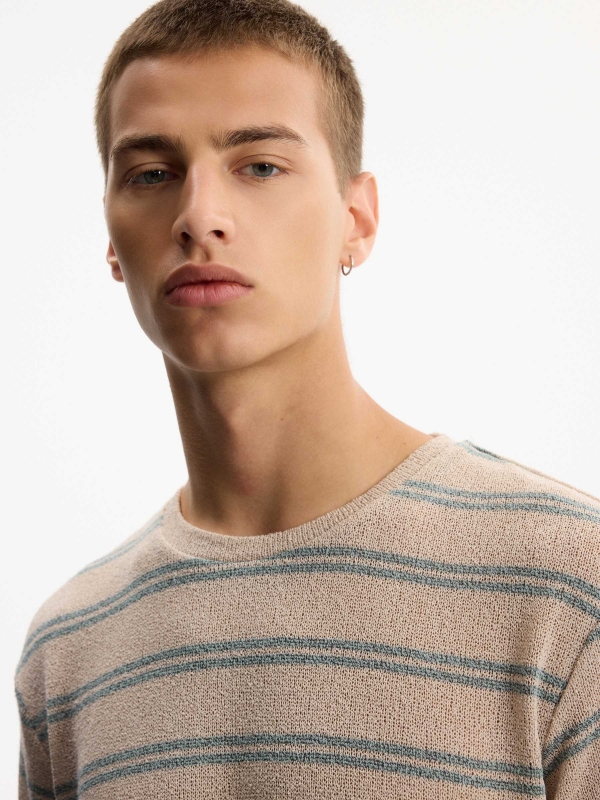 Oversized striped knit T-shirt raw detail view