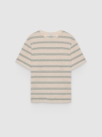 %Pto% Camiseta listrada em malha oversized crua vista frontal