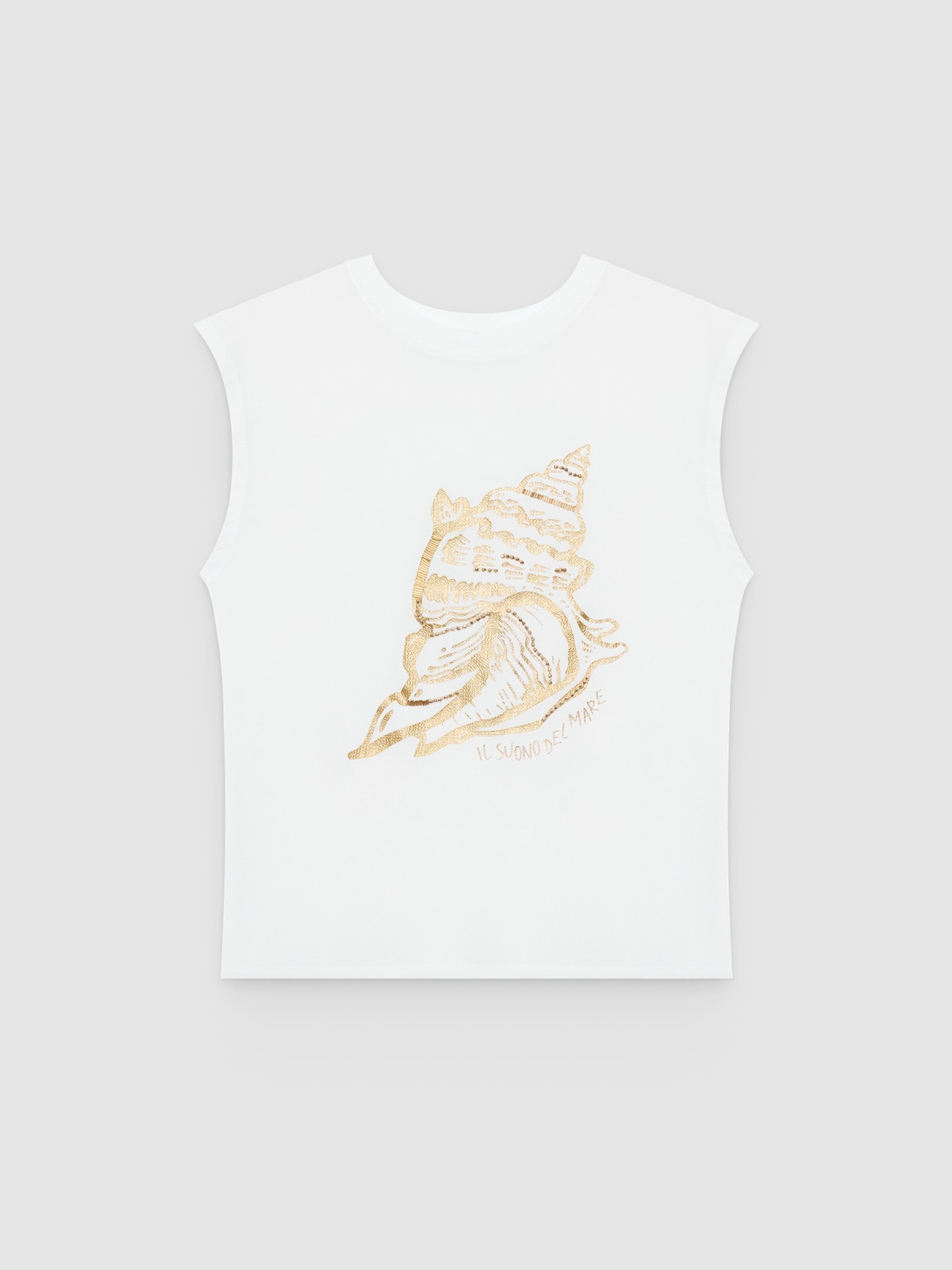 %Pto% Sleeveless printed textured t-shirt white front view