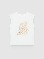 %Pto% camiseta cavada estampada com textura branco vista frontal