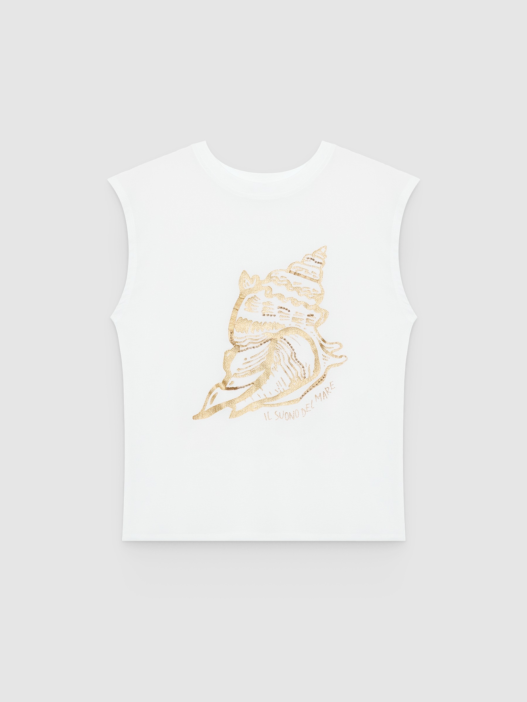 Sleeveless printed textured t-shirt white middle front view