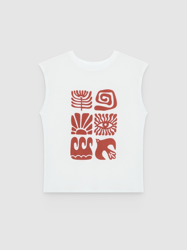  Camiseta sem mangas com estampa gráfica branco vista frontal