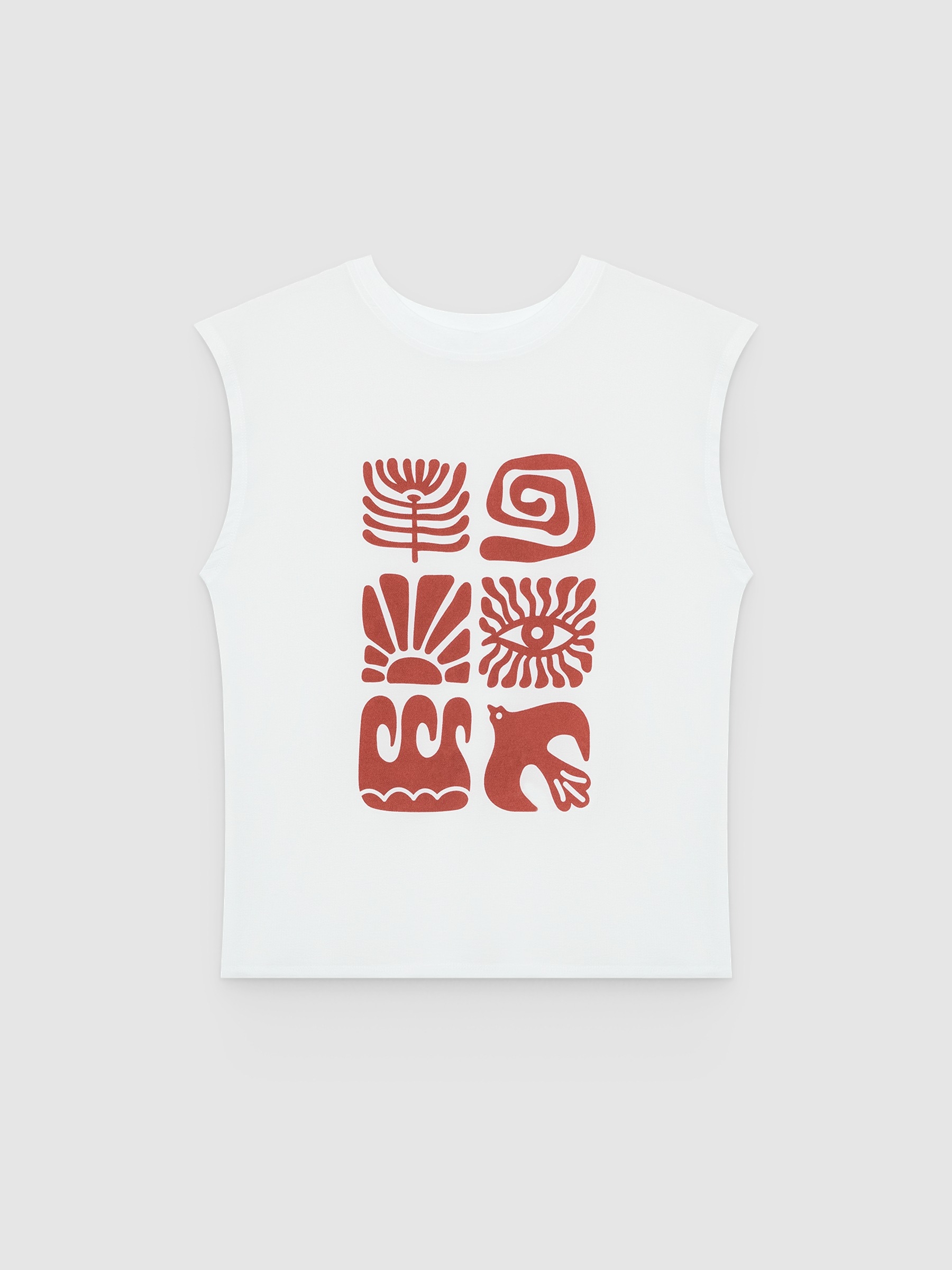 Sleeveless graphic print T-shirt white middle front view