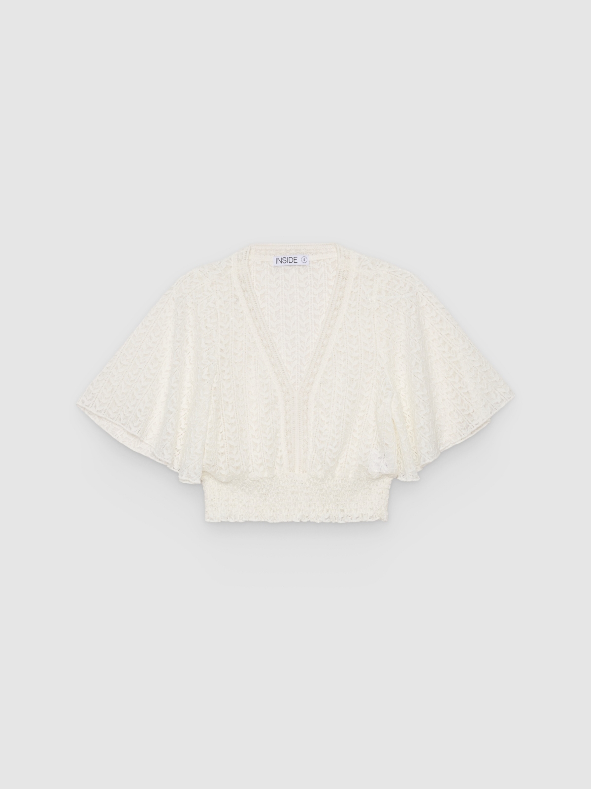 %Pto% Blusa fluida de renda branco vista frontal