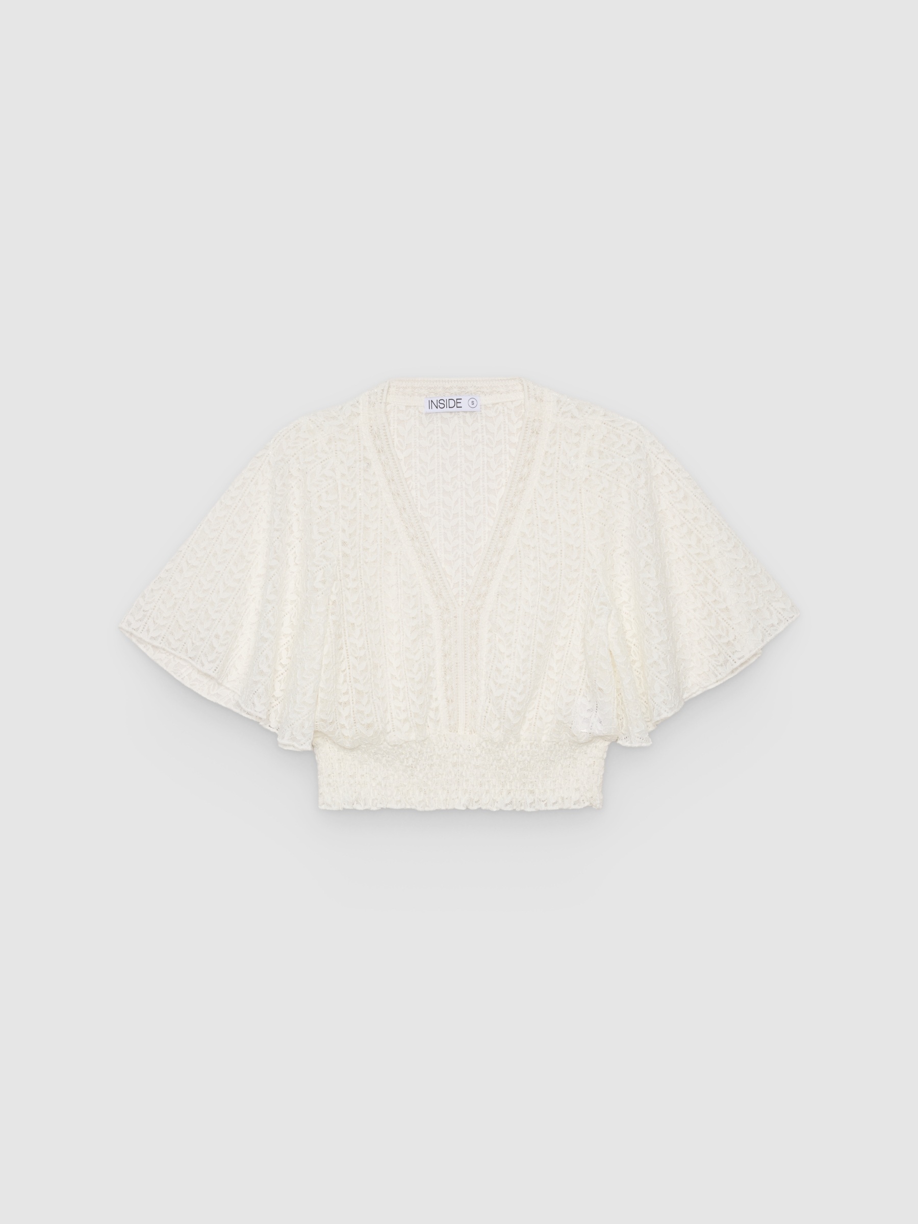 Blusa fluida de encaje blanco vista media frontal