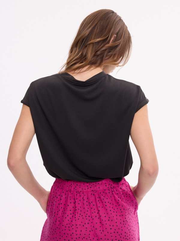 Camiseta sin mangas de algodón negro vista media trasera