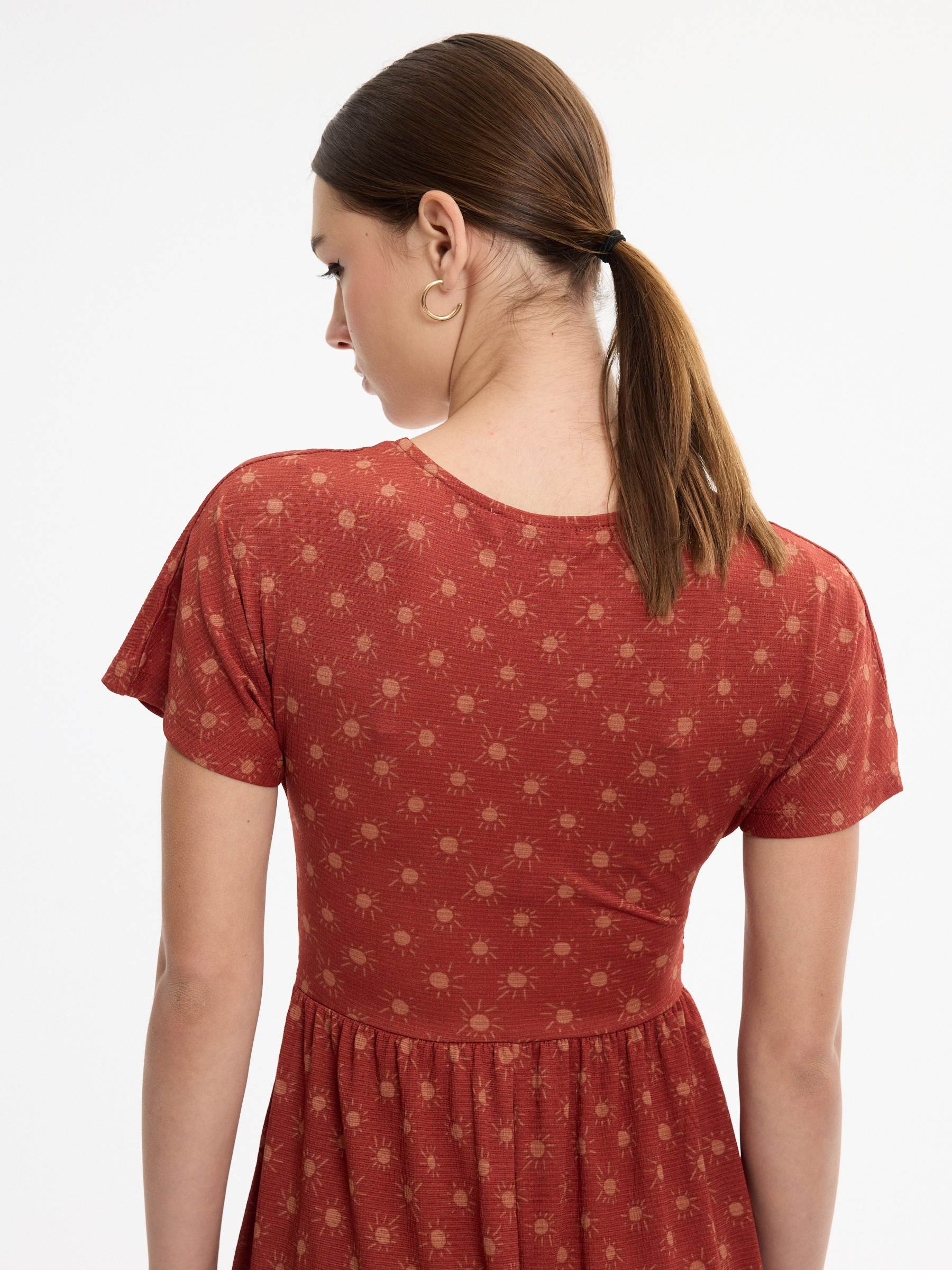 Vestido midi estampado nido abeja teja vista media frontal