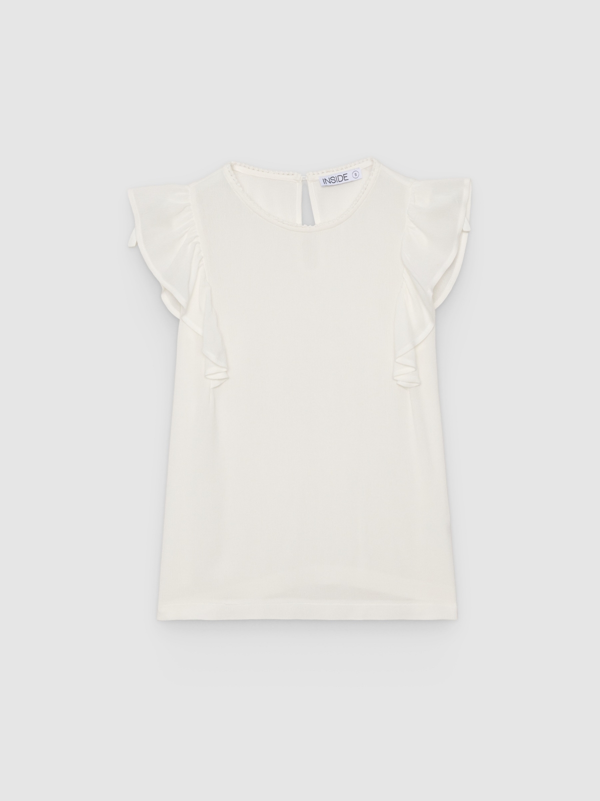 %Pto% Sleeveless viscose top with ruffles white front view
