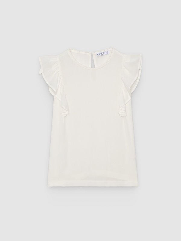 %Pto% Sleeveless viscose top with ruffles white front view