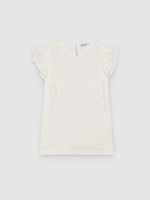 %Pto% Sleeveless viscose top with ruffles white front view