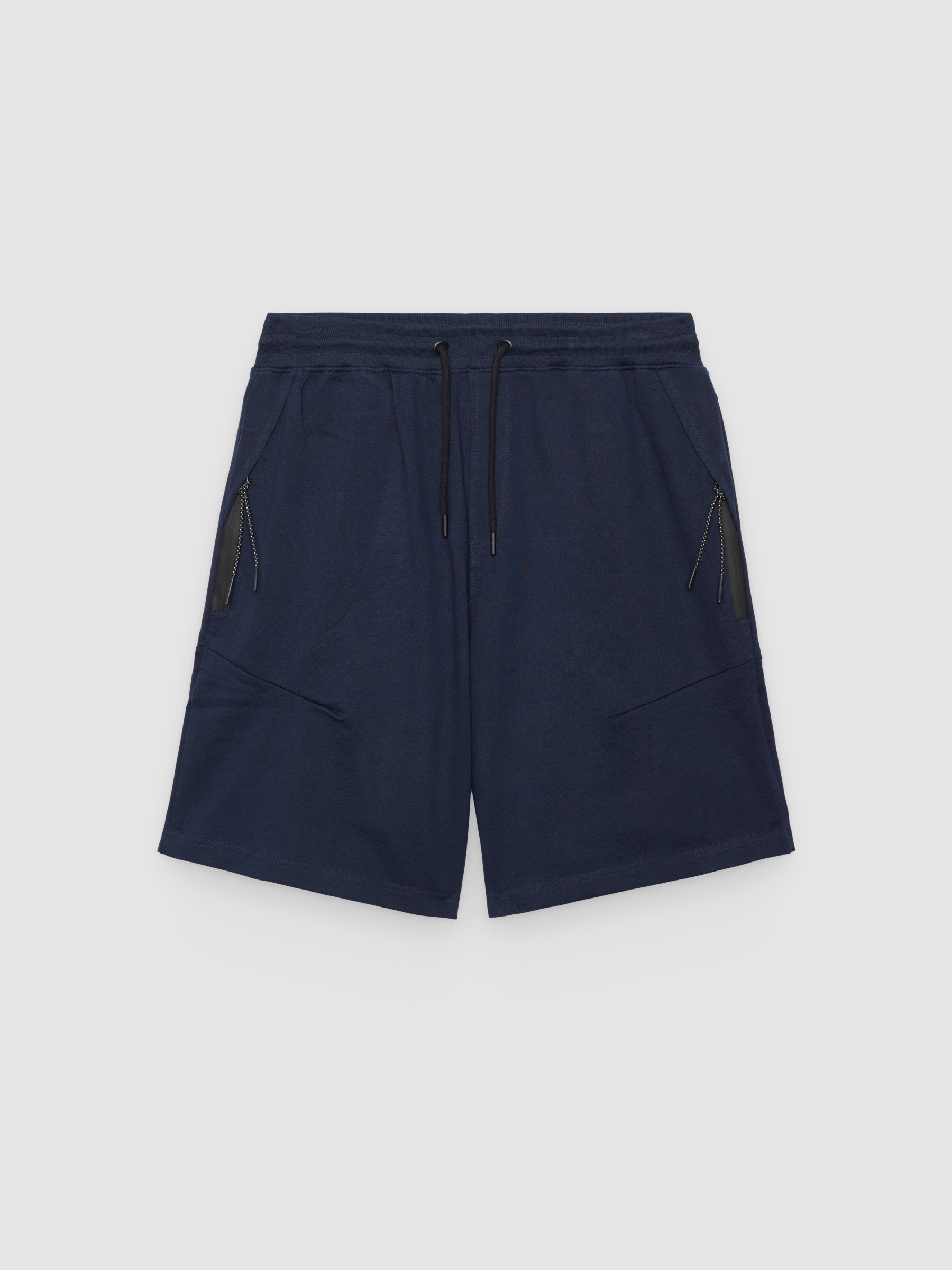 Bermuda jogger de moletom azul marinho vista meia frontal