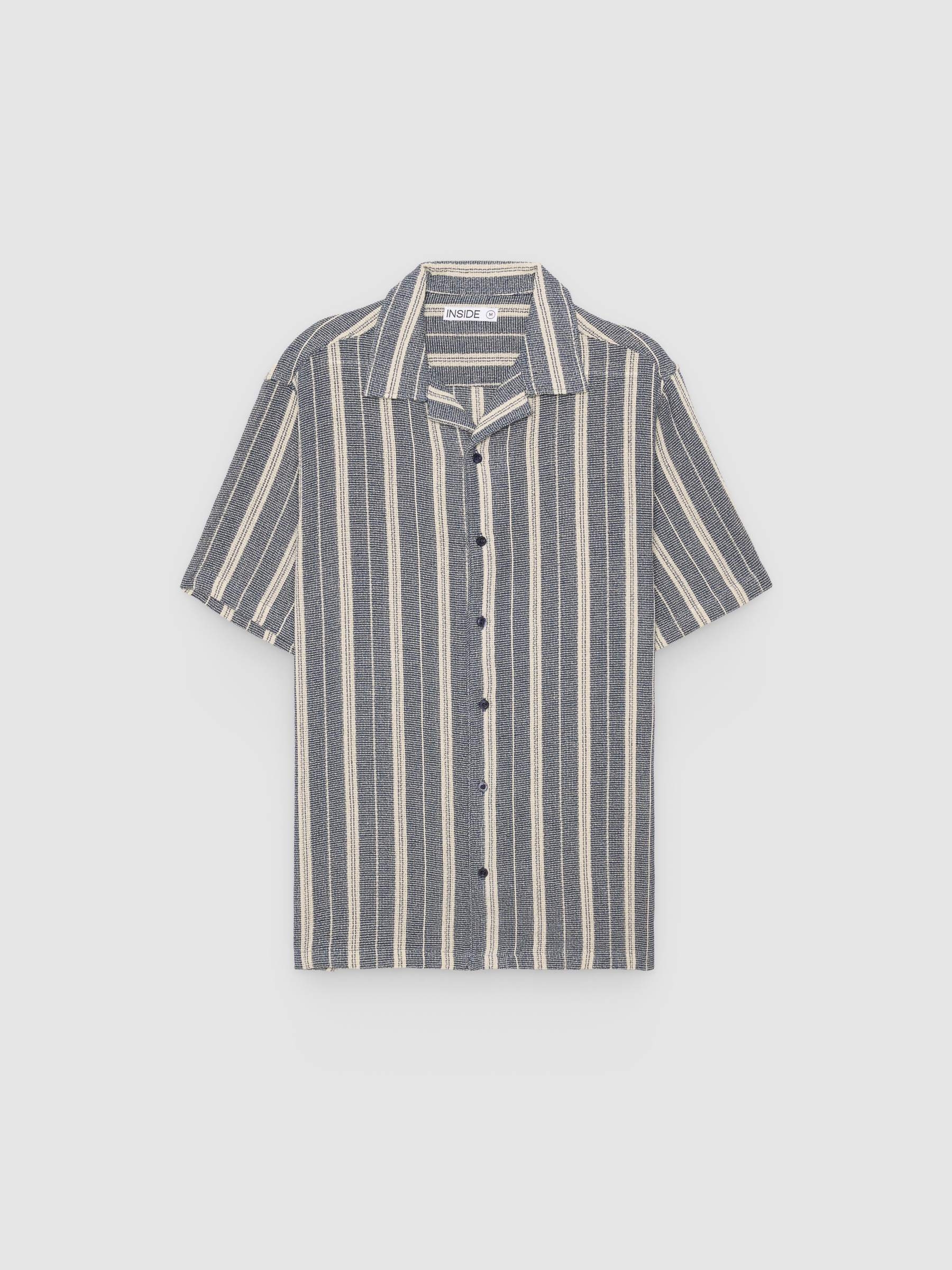 Striped knit shirt with buttons raw middle front view