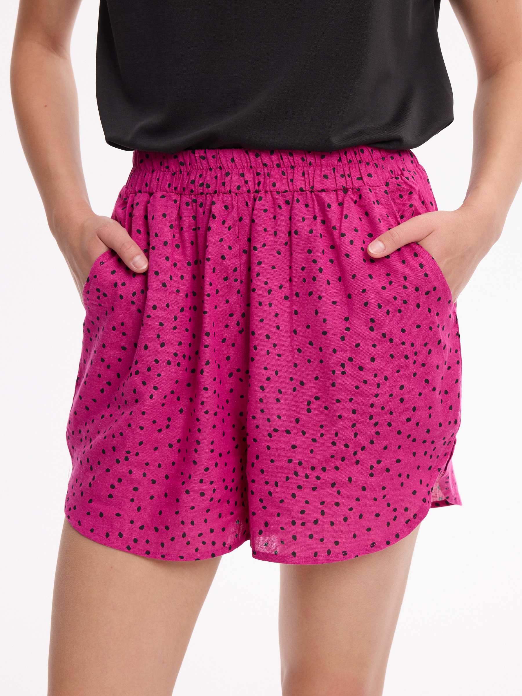 Flowy Bermuda shorts with polka dots multicolor middle front view