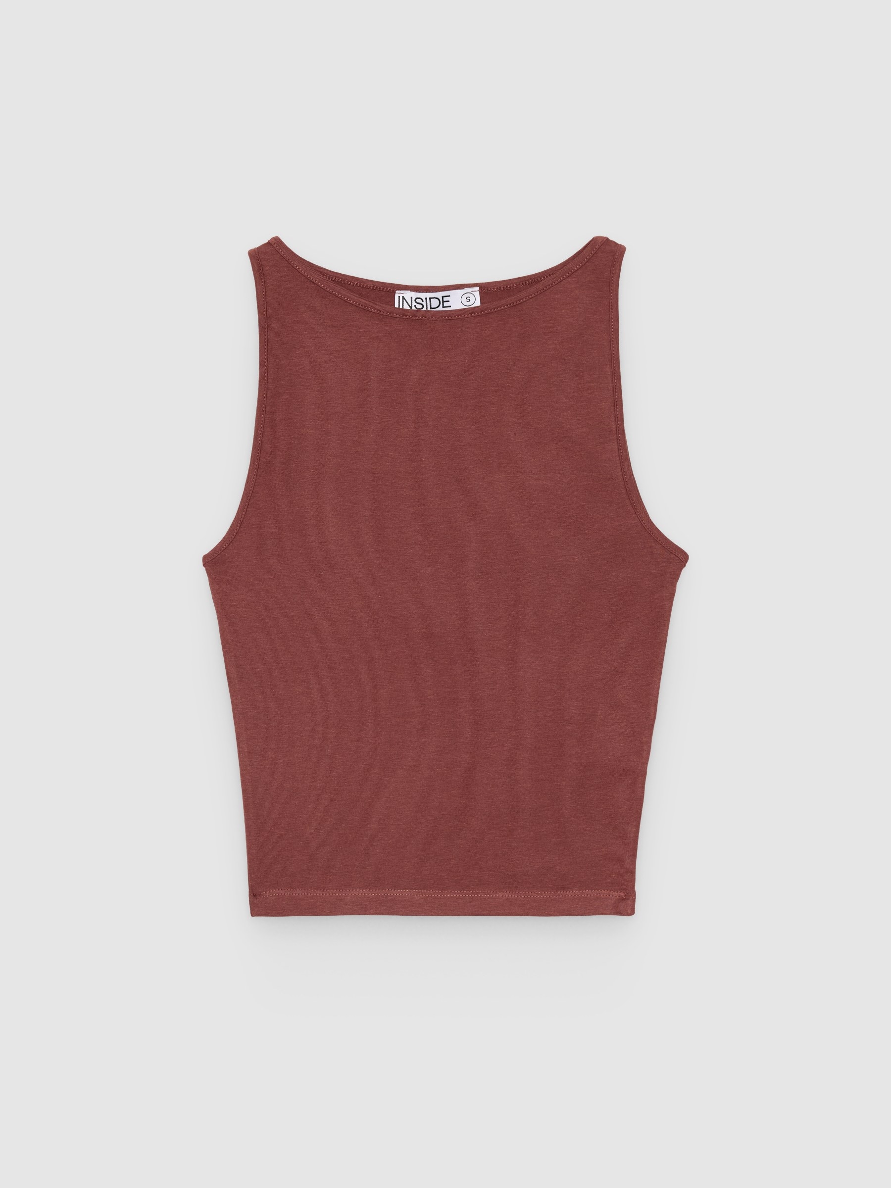 Camiseta básica halter slim chocolate vista meia frontal