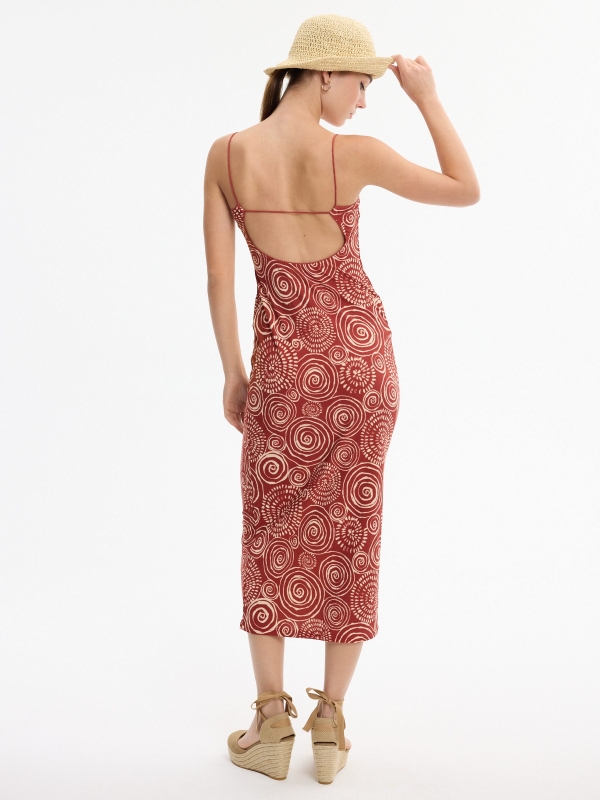 Printed cut-out midi dress brick red middle back view