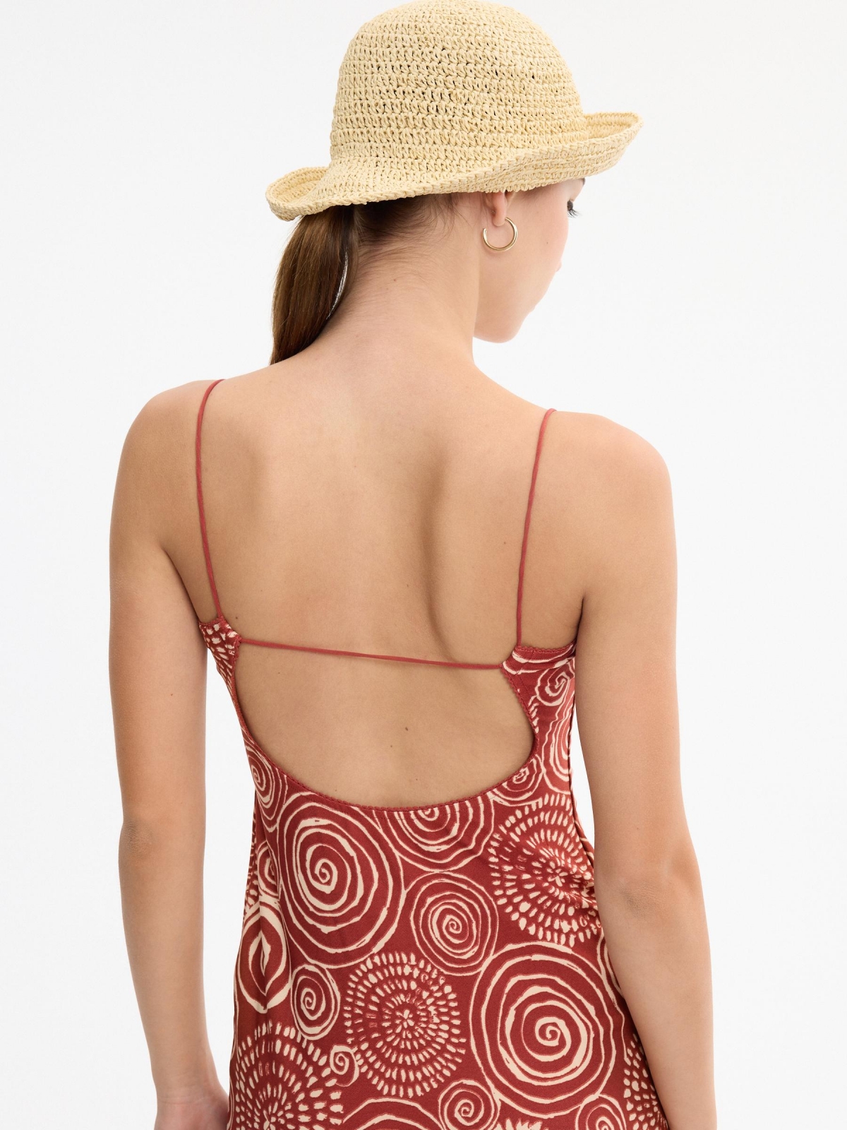 Printed cut-out midi dress brick red detail view