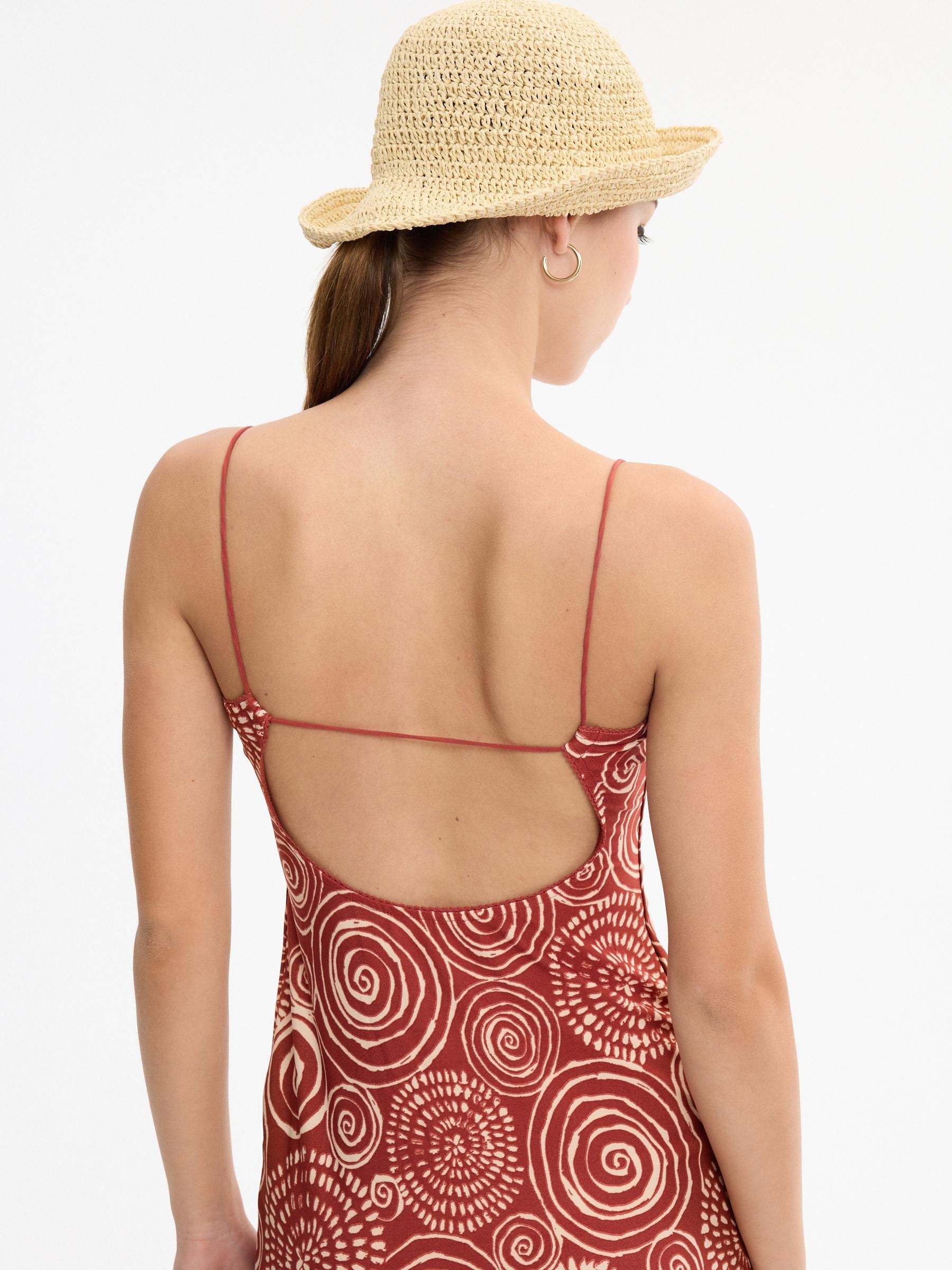 Printed cut-out midi dress brick red middle front view