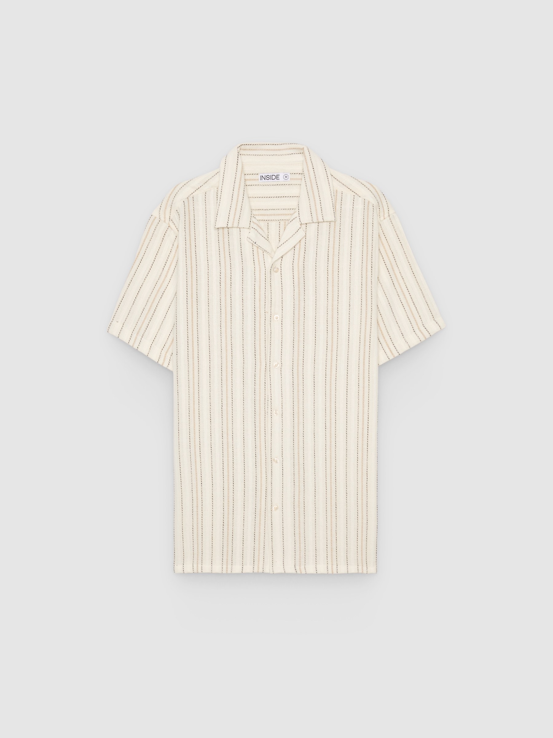 Camisa rayas algodón resort blanco roto vista media frontal