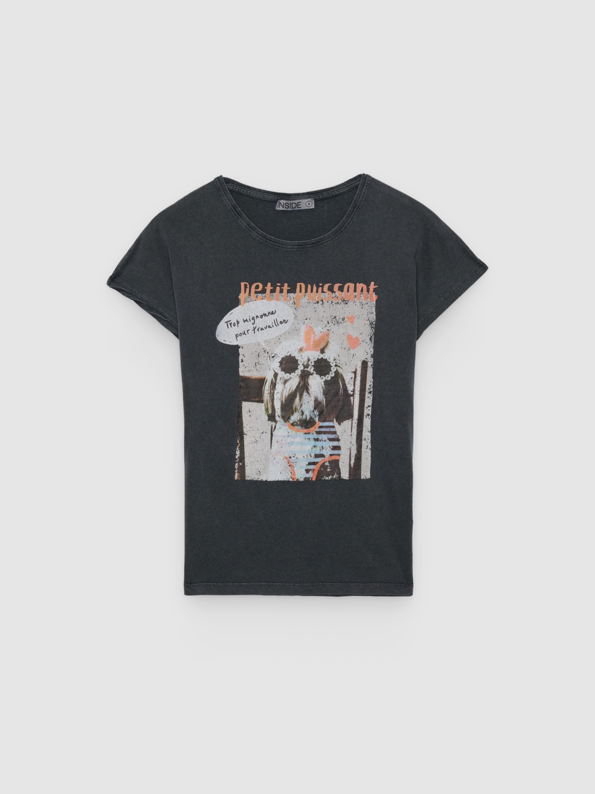 %Pto% Petit puissant print T-shirt dark grey front view