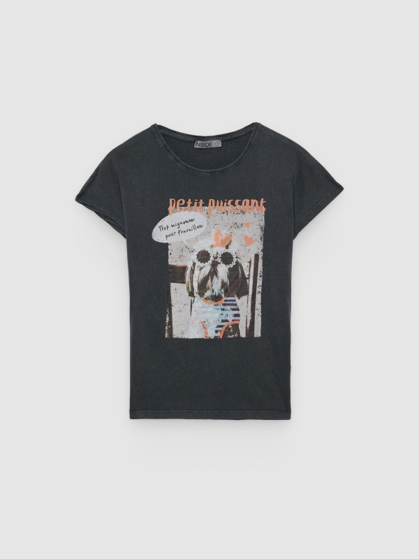  Camiseta print petit puissant cinza escuro vista frontal