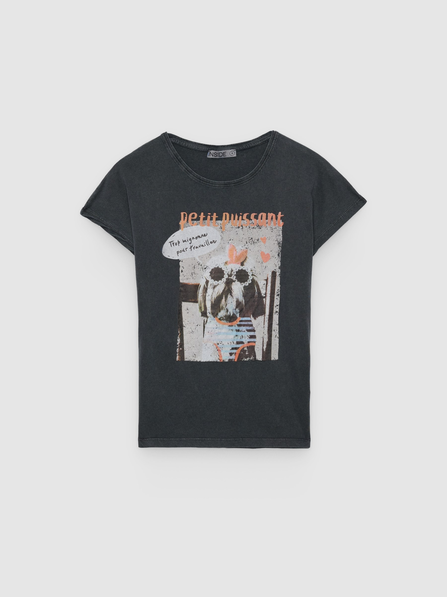 Petit puissant print T-shirt dark grey middle front view