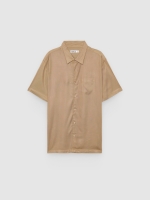 %Pto% Camisa de linho manga curta bege vista frontal