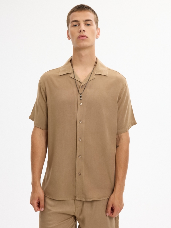 Linen resort shirt beige middle front view