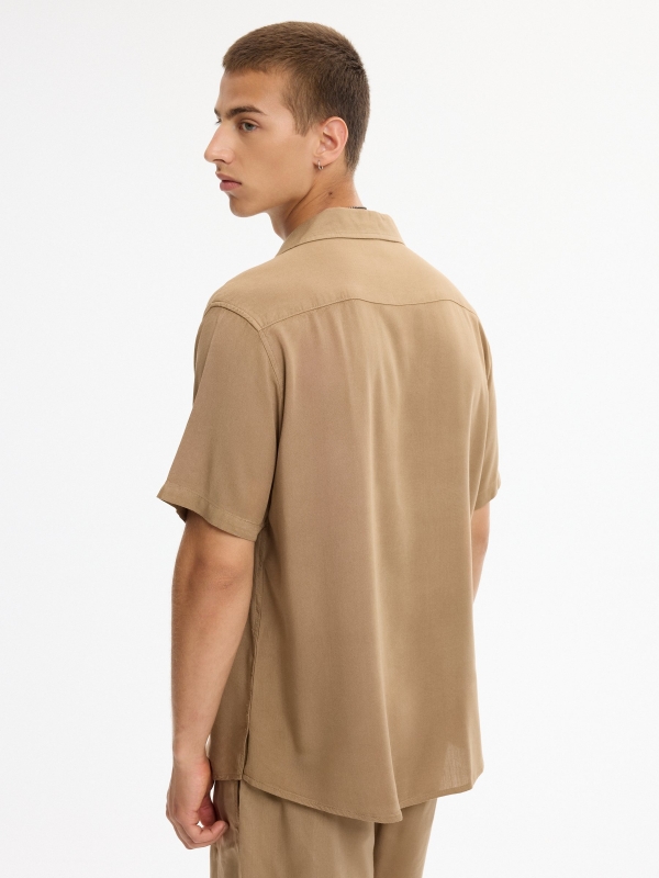 Linen resort shirt beige middle back view