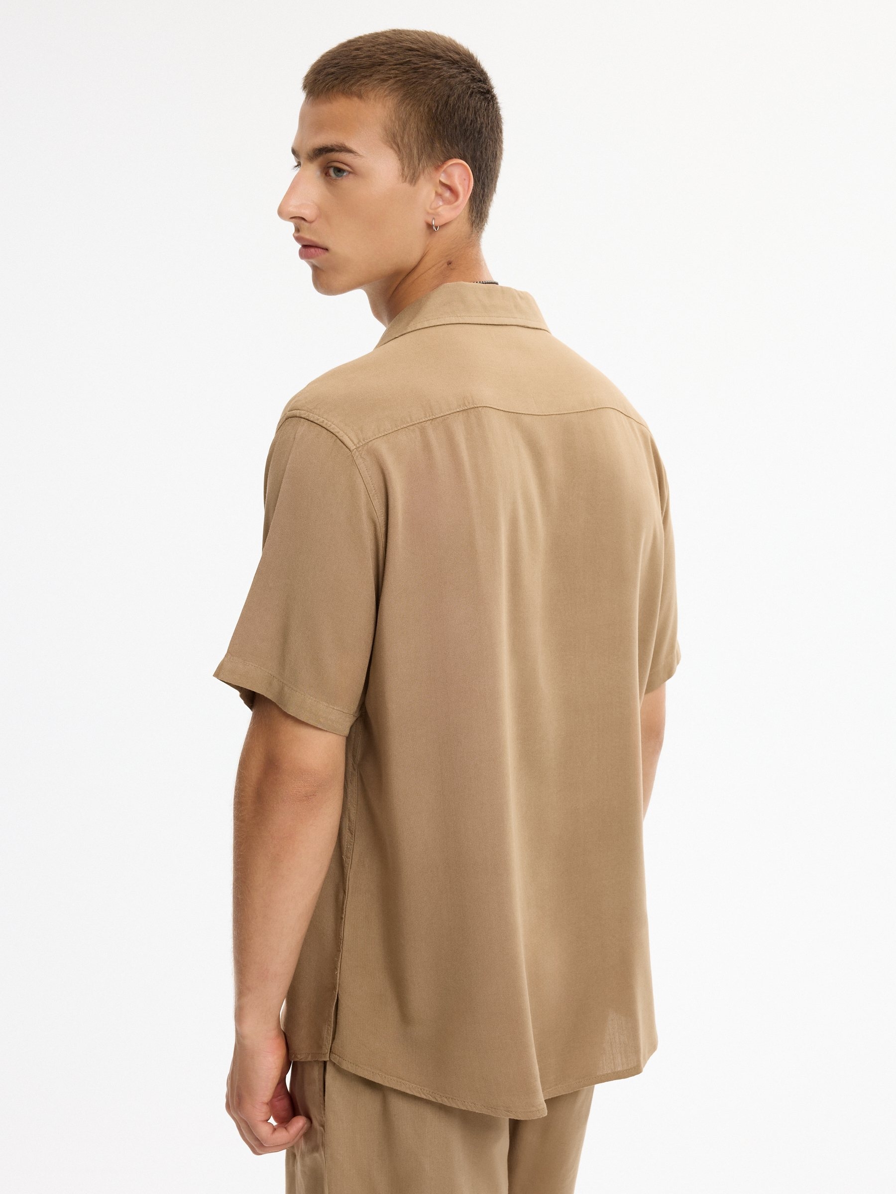 Linen resort shirt beige middle front view