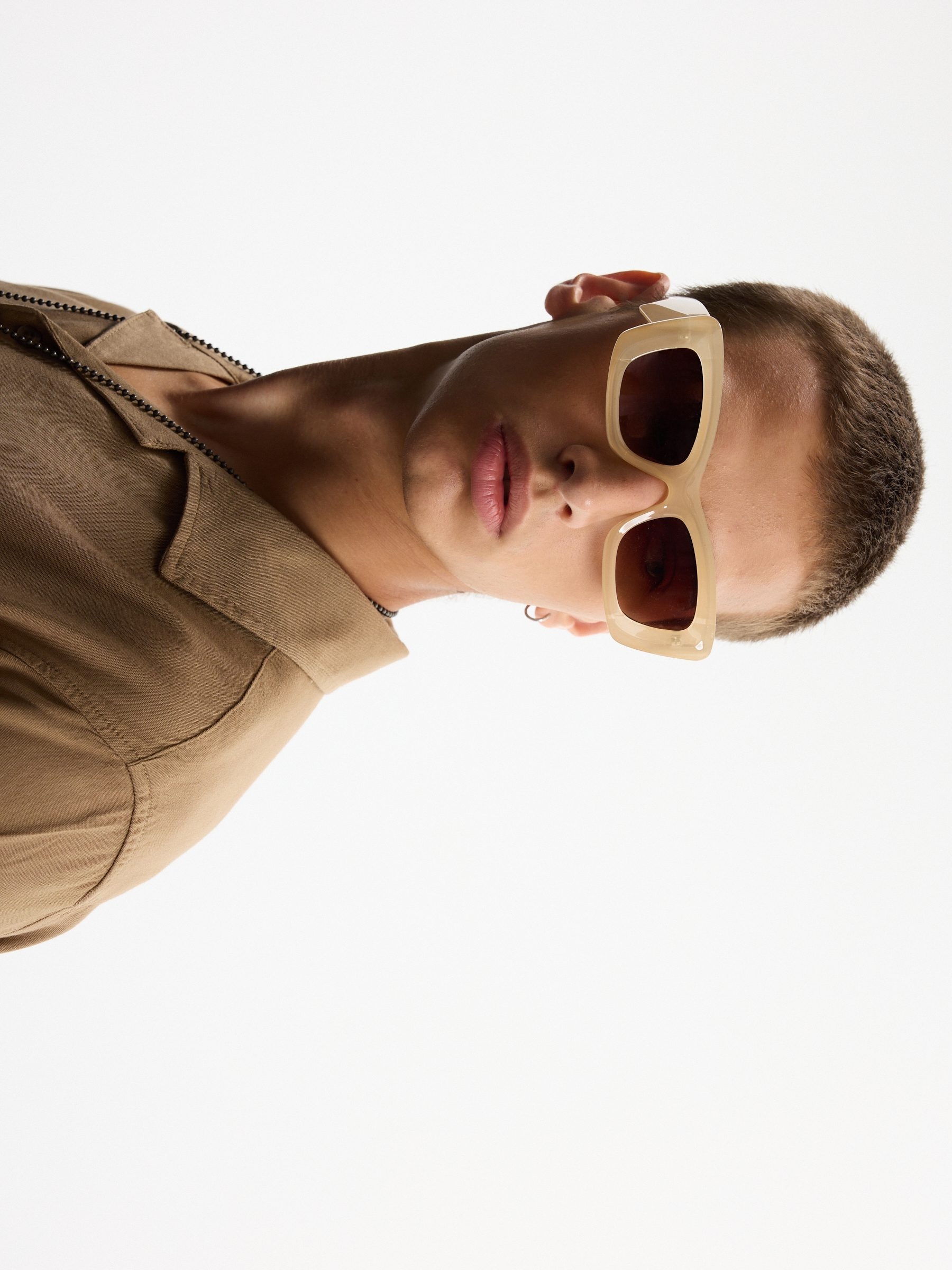 Linen resort shirt beige middle front view