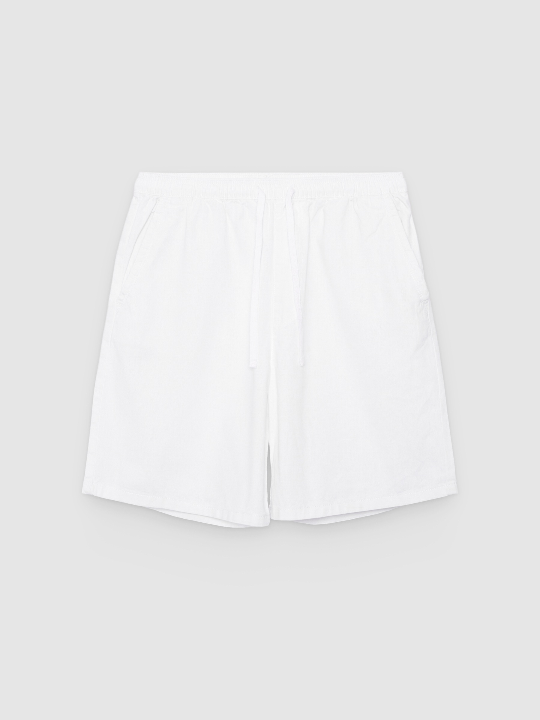 Linen cargo jogger shorts white middle front view