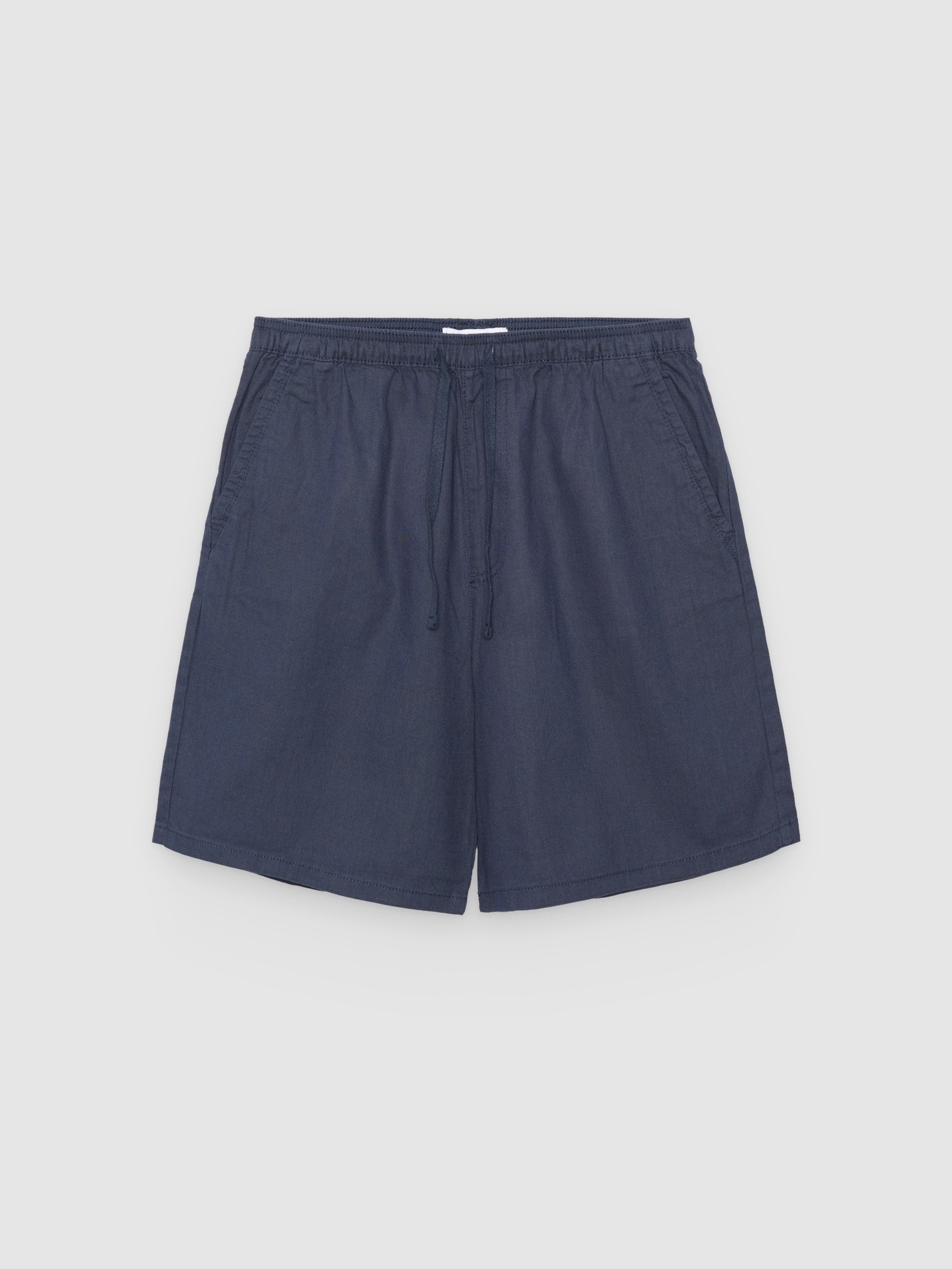 Linen cargo jogger shorts navy middle front view