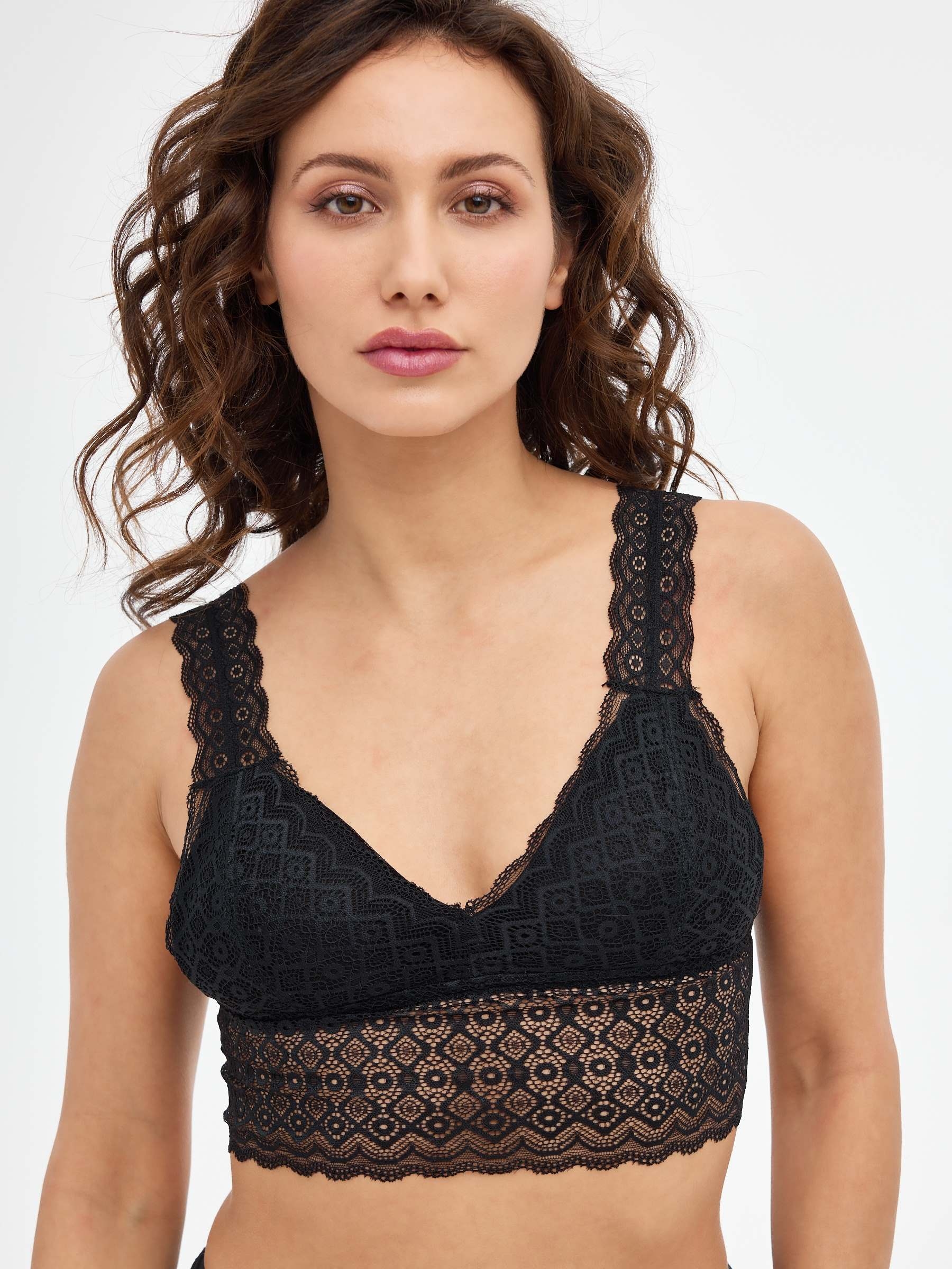 Black lace bralette black front view
