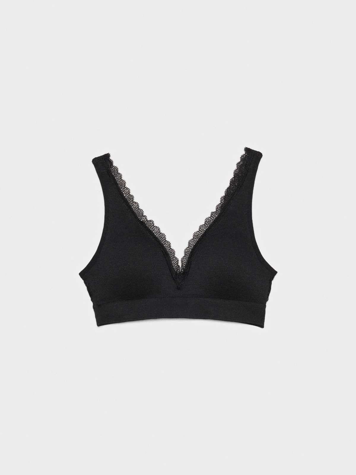 Rib bra with lace black middle back view