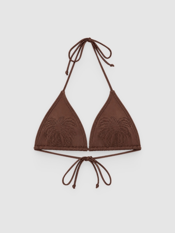  Floral triangle bikini top chocolate front view