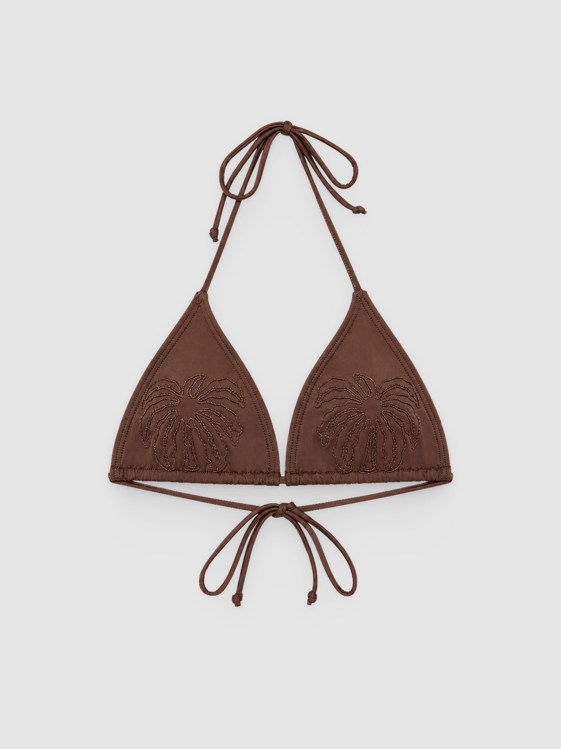 %Pto% Top bikini triángulo flores chocolate vista frontal