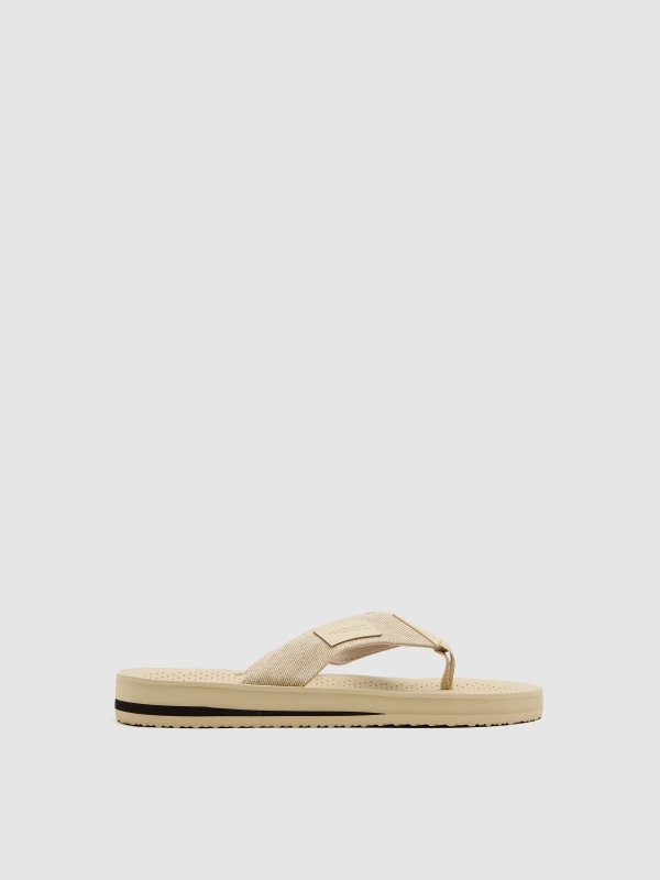 Sandalia dedo con tiras efecto piel beige